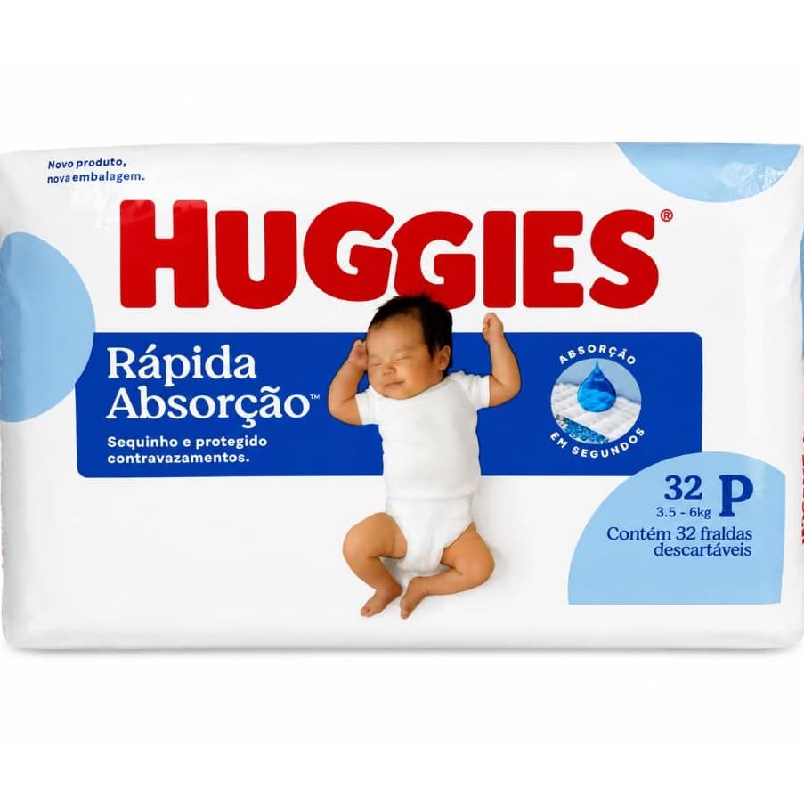 FRALDA HUGGIES RÁPIDA ABSORÇÃO JUMBO P 32 un