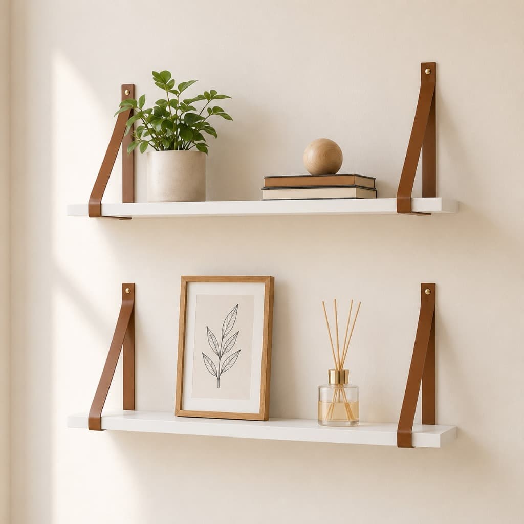 Kit 2 Prateleiras Suporte Gold Off White 100% MDF Rose 90cm Sala Quarto Decoração Parede Couro Matic