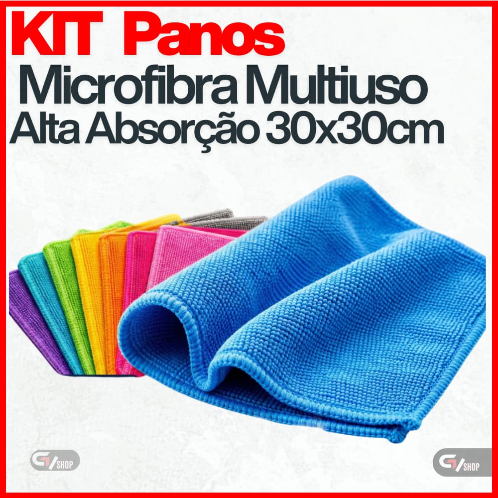 Kit 9 Panos de Microfibra 30x30 Multiuso Alta Absorção Limpeza Casa Carro