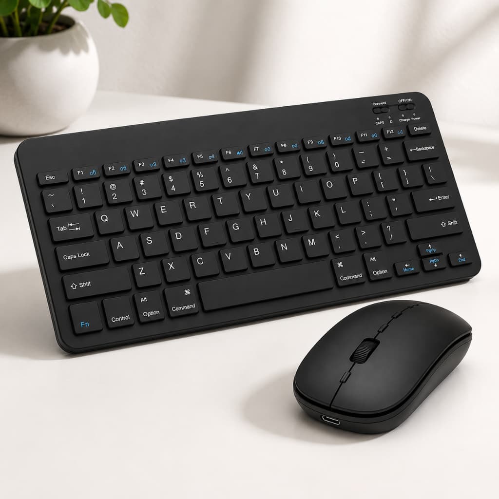 Kit Teclado e Mouse Sem Fio Bluetooth Recarregável USB-C, Ultrafino, Compatível com Android, iPhone, iPad e Windows.