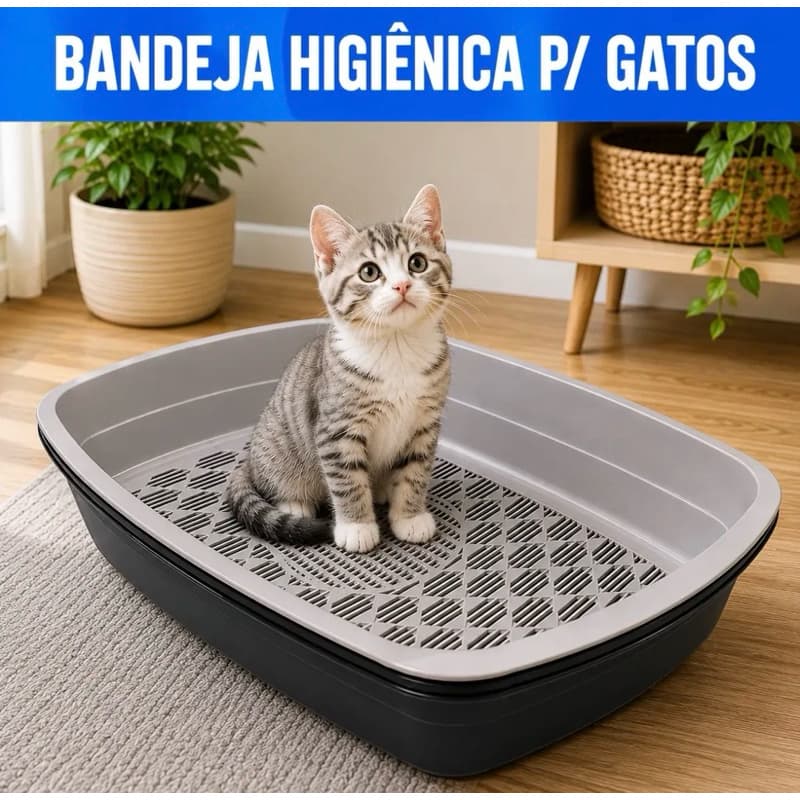 Caixa de Areia Sanitária para Gatos com Peneira Mec Pet Banheira Higiênica 3 Peças Bandeja
