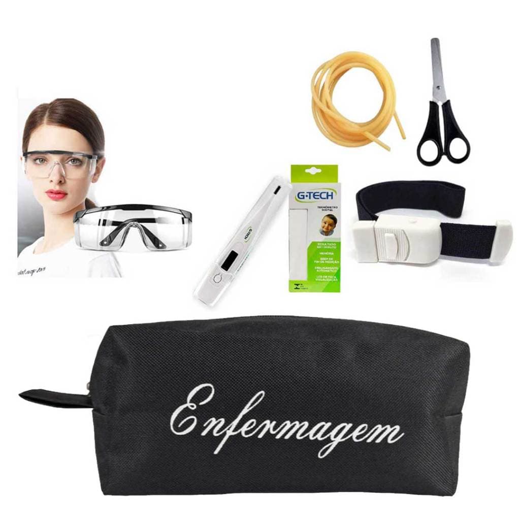 Kit de Enfermagem Acessórios de Bolso Óculos de Proteção Termômetro Digital Garrote Látex Garrote de Presilha Tesoura