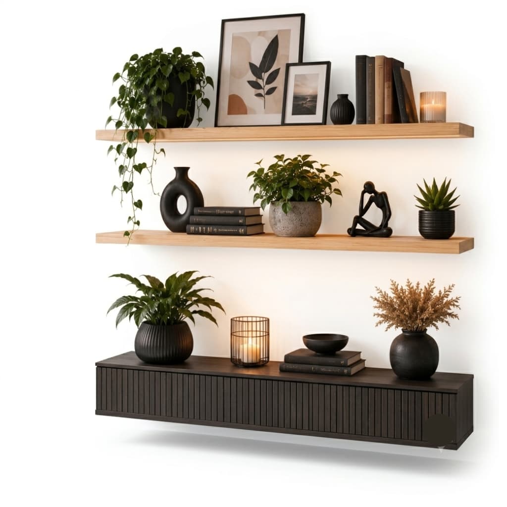 Prateleira De Parede Madeira Pinus Maciça 1 Metro x 15cm Quarto Sala Cozinha Suporte Invisivel
