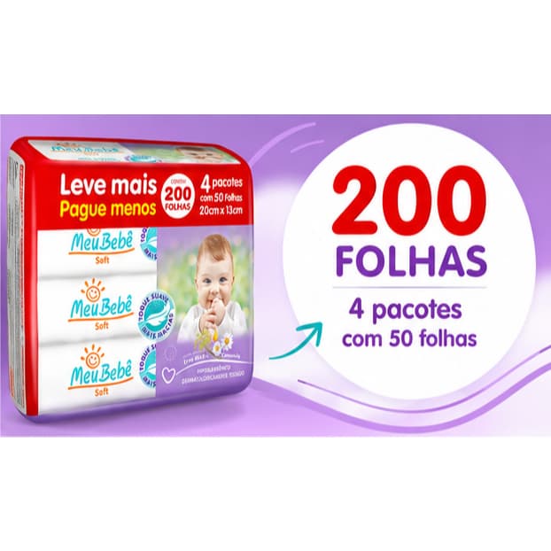 Lenços Umedecidos Infantis Meu Bebê Kit 200 Unidades