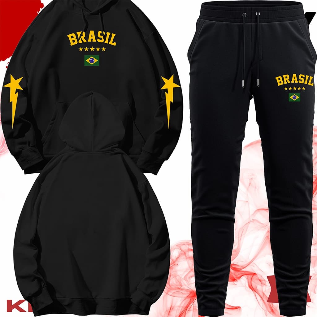 Conjunto Moletom Unissex Adulto Blusa de Frio Canguru e Calça Personalizada Estampa