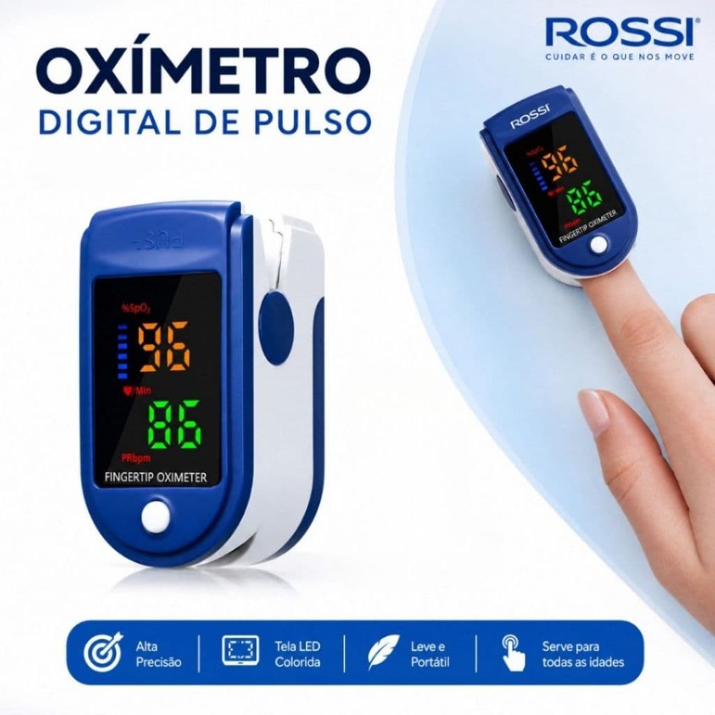 Oximetro Digital de Dedo Portátil Monitor de Saturação e Frequência Cardíaca Compacto Infantil e Adulto
