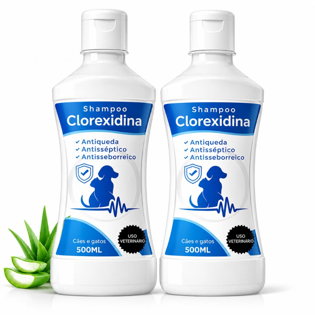Kit 2 Shampoo Clorexidina Dermatite 5em1 500ml para Cães e Gatos Shampoo e Condicionador