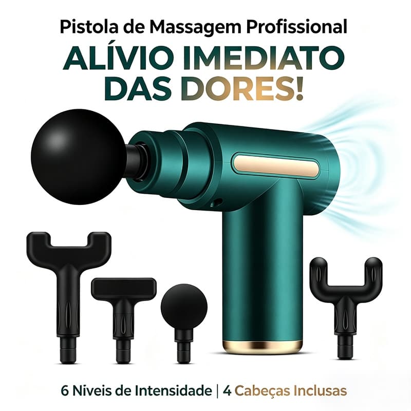 Pistola Massageadora Muscular com 6 Níveis de Intensidade e 4 Cabeças Inclusas para Nuca, Costas, Pernas e Recuperação