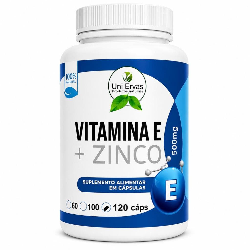VITAMINA E + ZINCO 120 CÁPSULAS 500MG - SUPLEMENTO PREMIUM - ALTA QUALIDADE - USO DIÁRIO