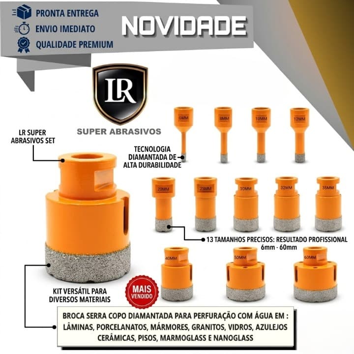 Serra Copo Broca Diamantada P/ Porcelanato Cerâmica Mármore Vidro - Uso Profissional Esmerilhadeira