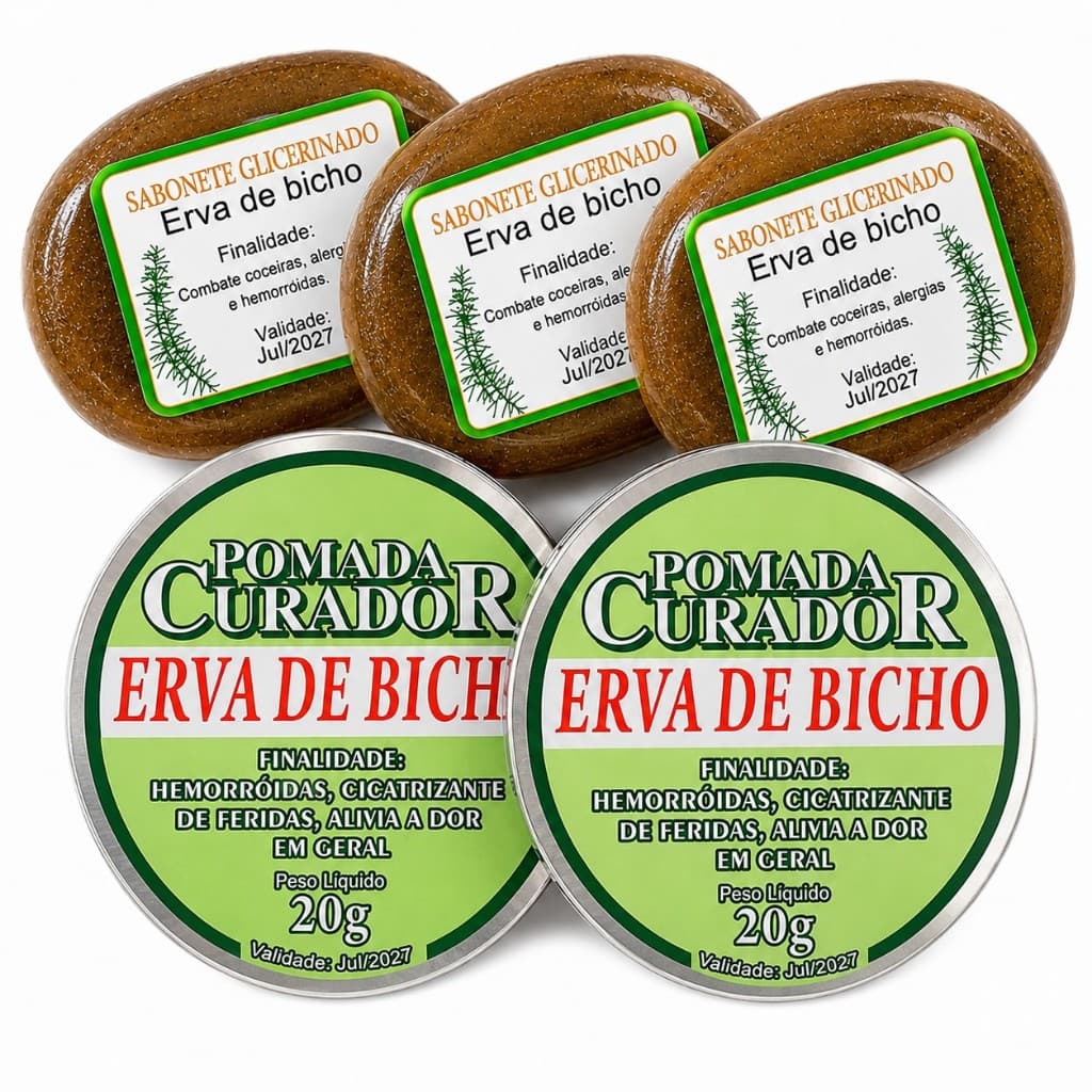 KIT Premium Erva de Bicho - 2x Pomadas + 3x Sabonetes Glicerinados