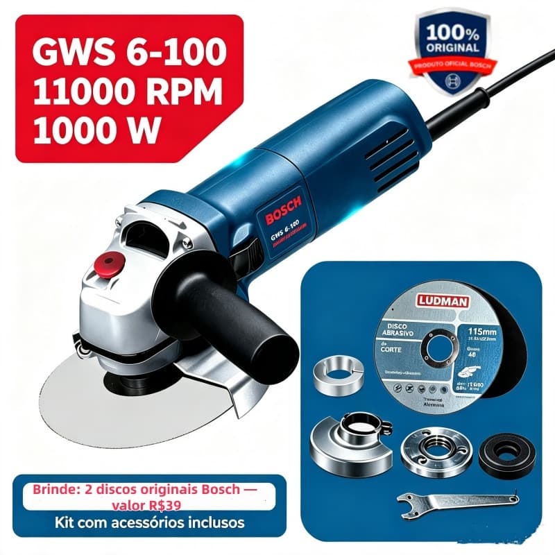 Esmerilhadeira Angular GWS6-100 Lixadeira Bosch 1000W electric tools Cutting and polishing com acessório de disco de lix