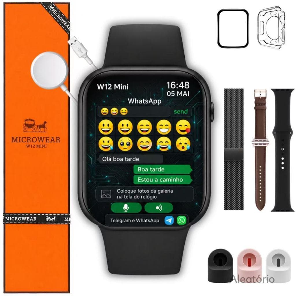 Relógio Smartwatch W12 Mini 42mm Microwear Serie 12 Responde Whatsapp Telegram + Brindes