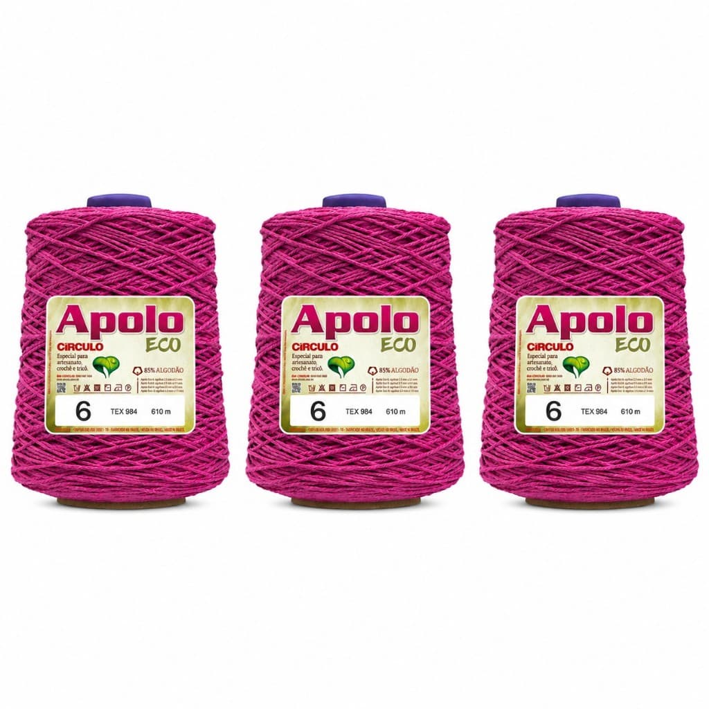 Kit 3x Barbante Apolo 600g N6 Círculo Original (1,8kg = Big Cone) Fio Eco para Tricô Crochê Macramê