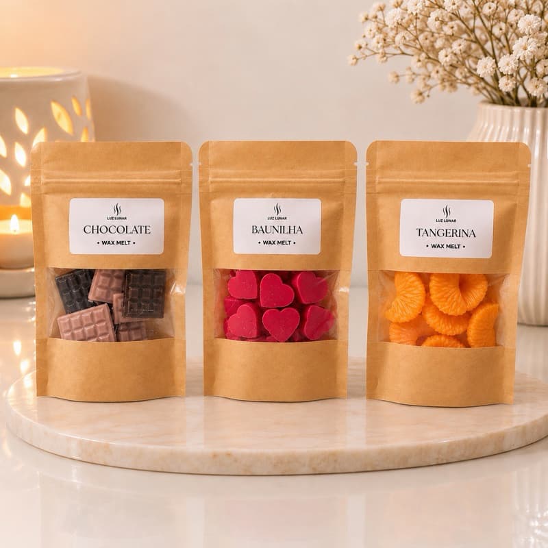 Wax Melts Pastilhas Aromáticas para Difusor 25g | Coração Baunilha, Chocolate ao Leite , Tangerina e Café em Grãos