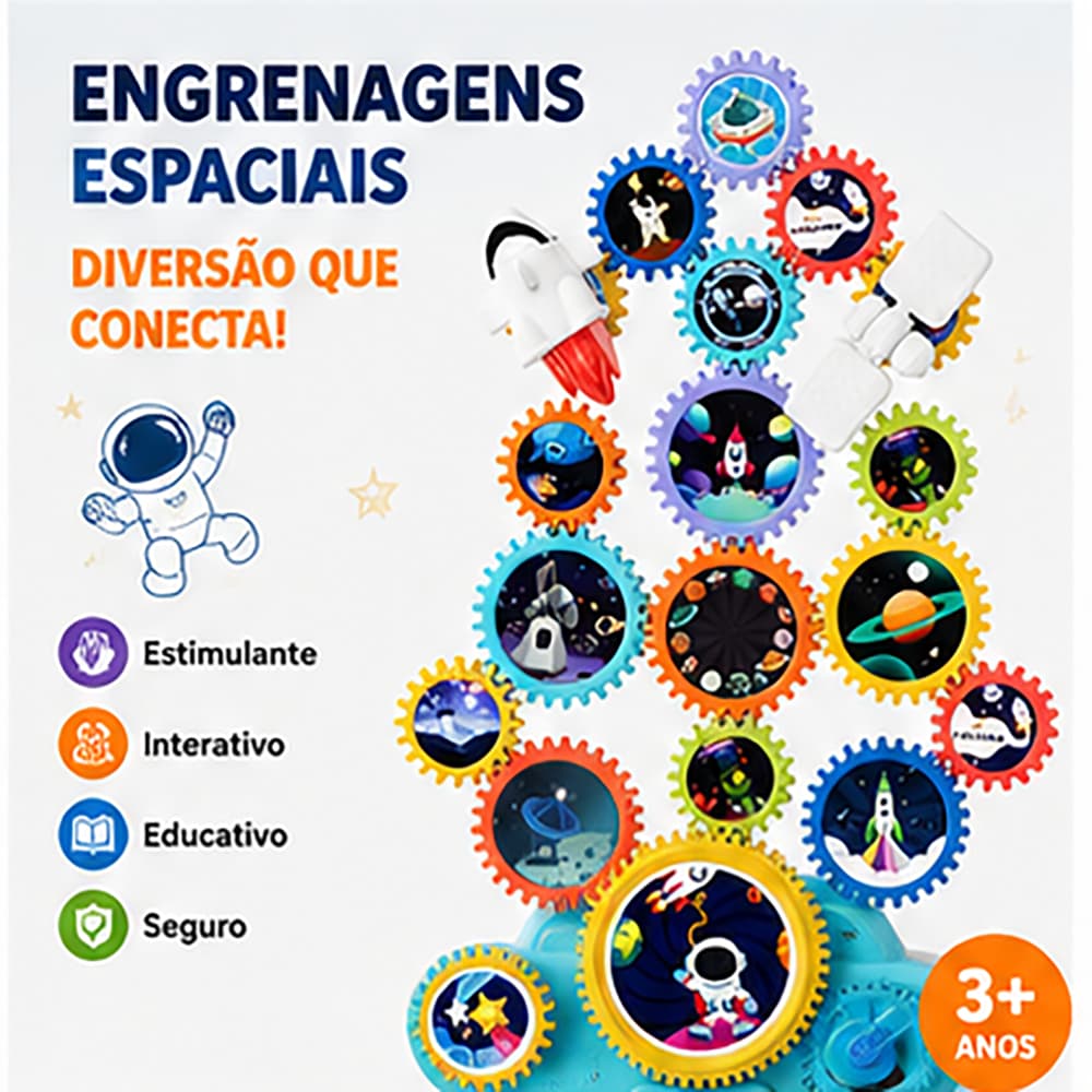Brinquedo Educativo Engrenagens, Jogo de Montar Infantil com Engrenagens Coloridas, Brinquedo Interativo de Montagem e C