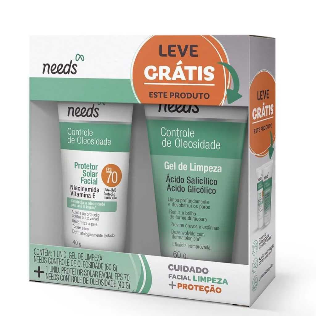 Kit Protetor Solar 40g + Gel de Limpeza 60g | Needs Controle de Oleosidade Facial