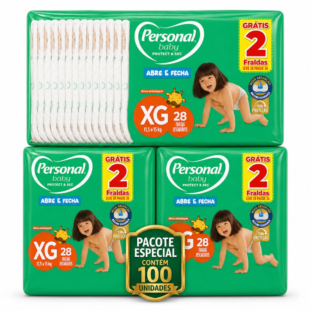 Fralda Descartavel Personal Protect XG Pacote Promocional 100 Fraldas