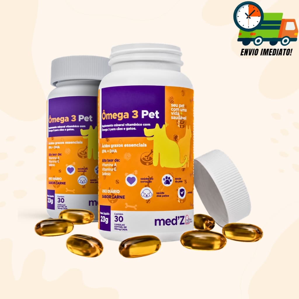 Suplemento Vitamínico Ômega 3 para Cães e Gatos MEDZ 500mg Sabor Carne Promoção Envio Imediato