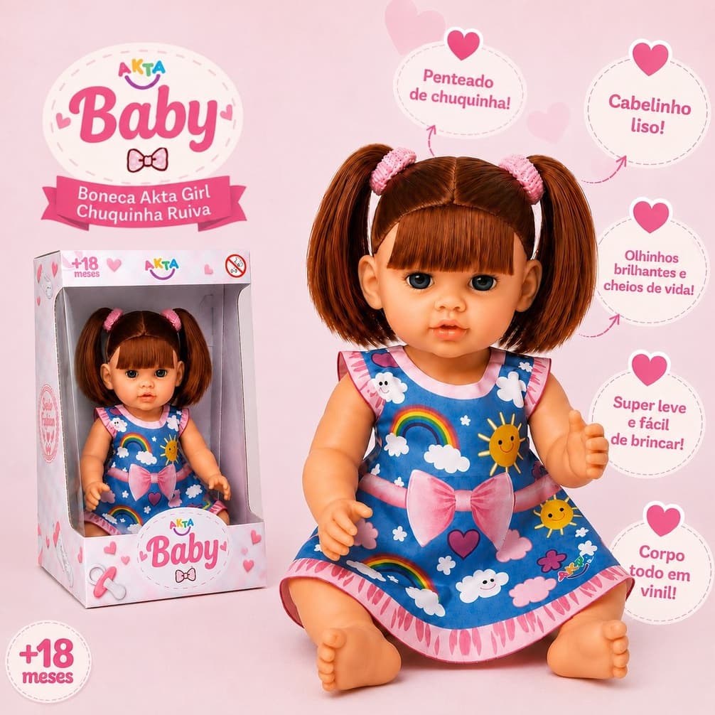 Boneca Ruiva Bebê Reborn Articulada 32cm Toda Vinil Com Acessórios - Envio Imediato -