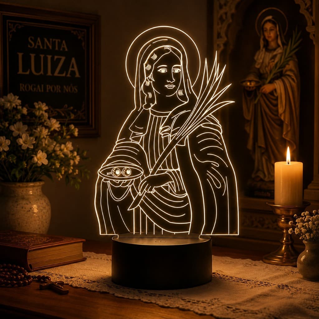 Luminária Led 3d | Santa Luzia | Abajur Presente Criativo Decoração Multicores