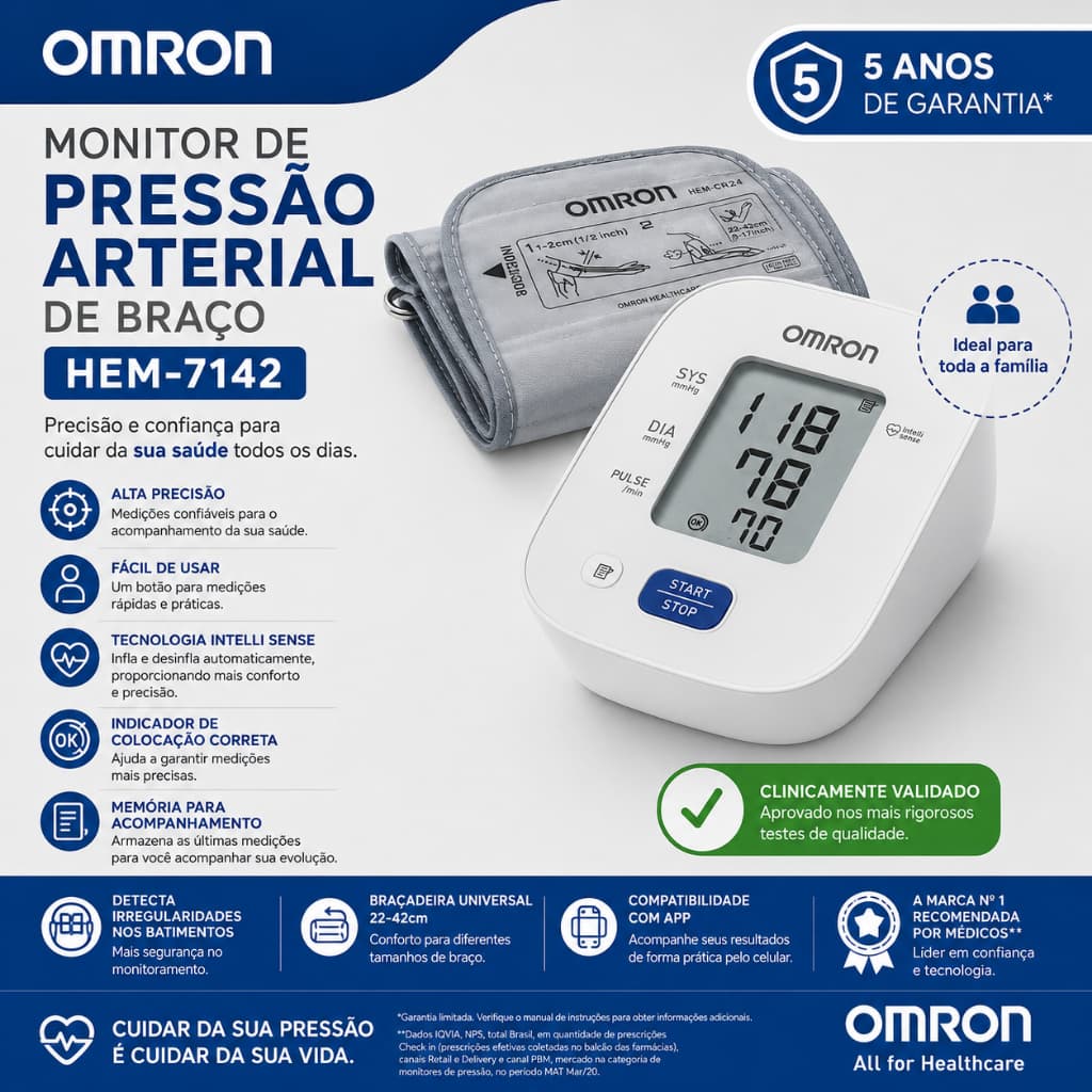 Aparelho Monitor Medidor Pressão Arterial Omron HEM-7142 Monitor Digital