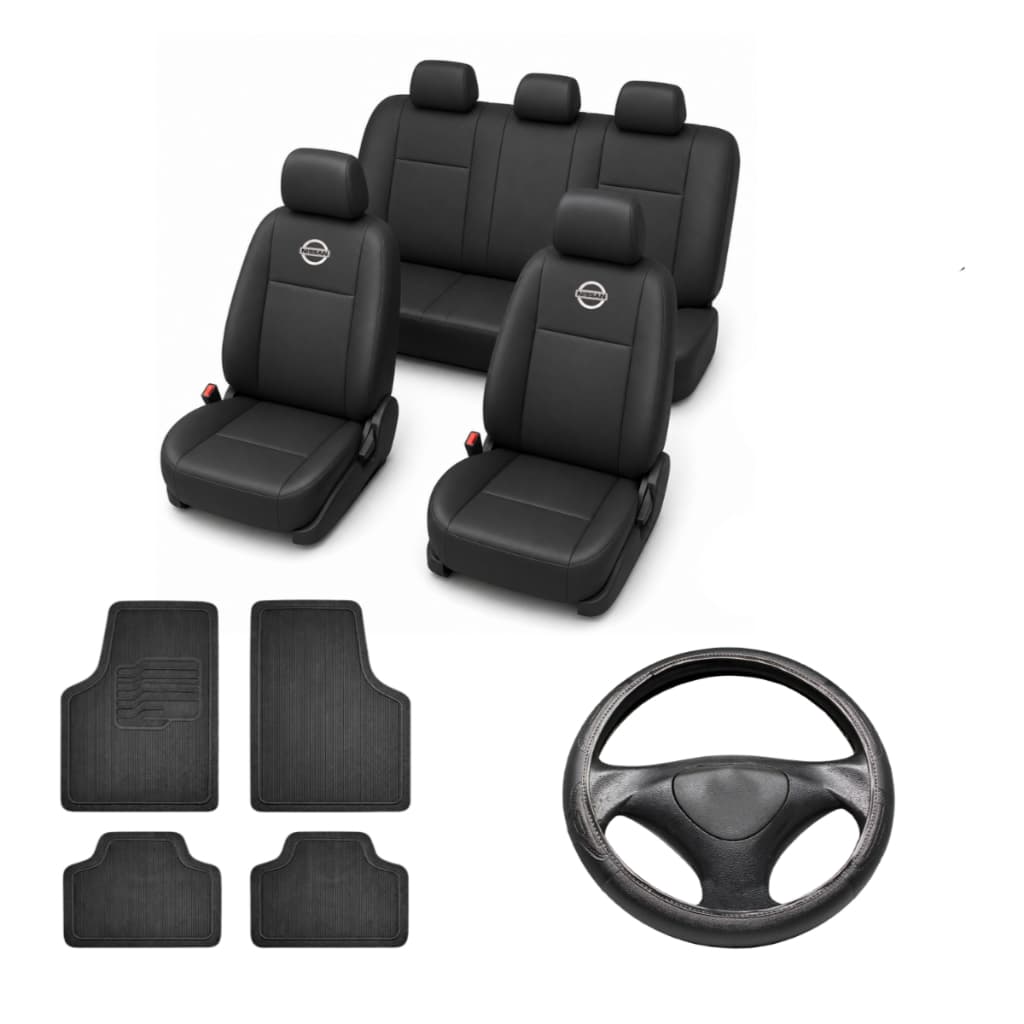 Kit Capa Banco Couro Automotivo + Tapete 4 Peças + Capa De Volante Para Todos Os Modelos Nissan