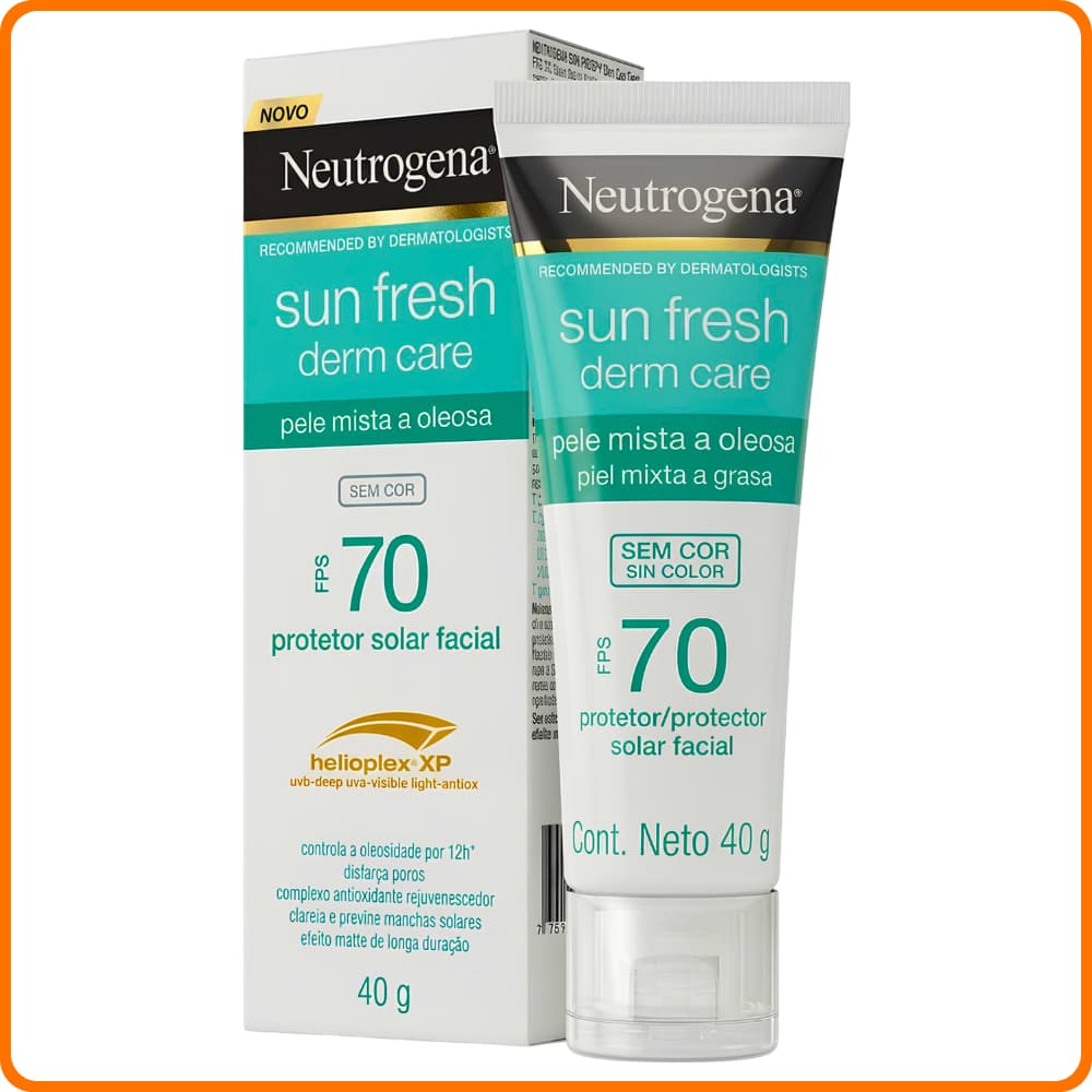 Protetor Solar Facial Sem Cor para Pele Mista a Oleosa Neutrogena Sun Fresh Derm Care FPS70 com 40g
