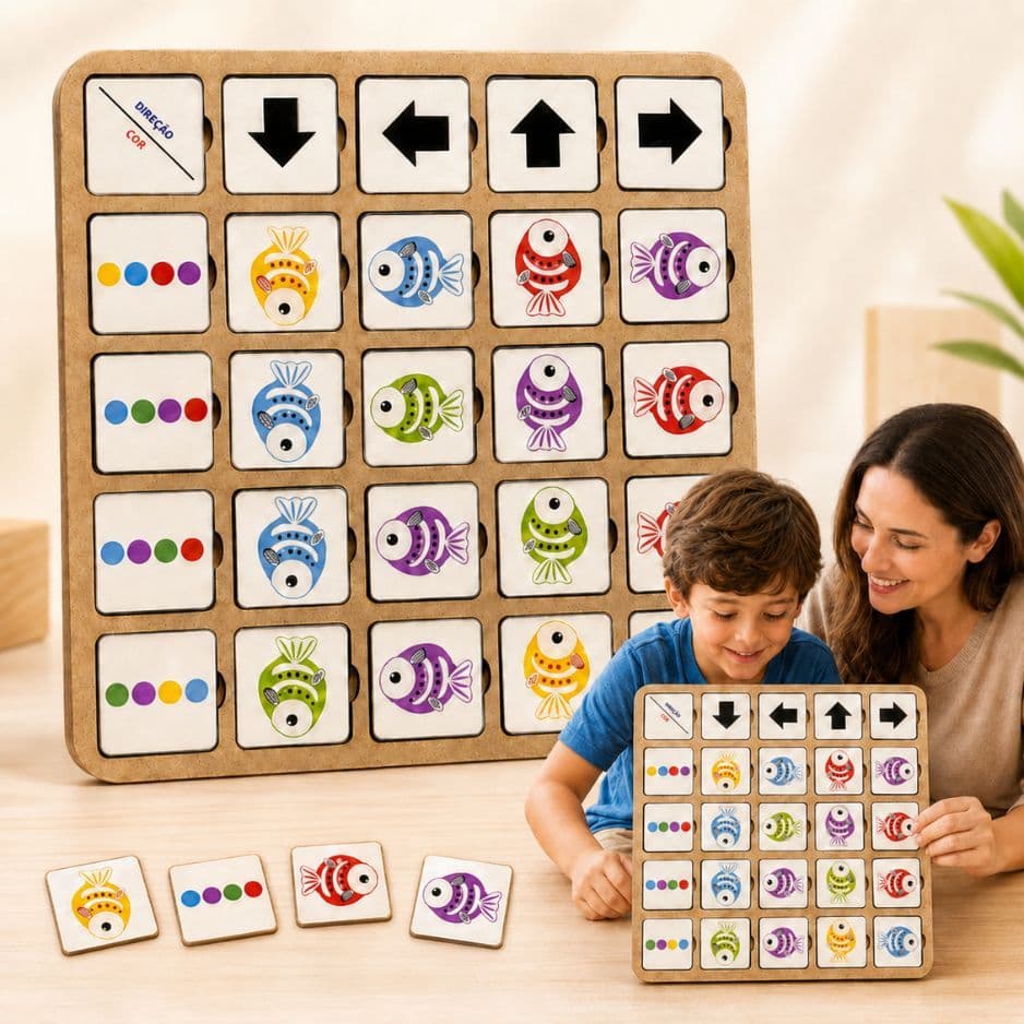 Brinquedo Educativo Infantil Jogo Pedagógico de Cores e Direções em MDF Raciocínio Lógico