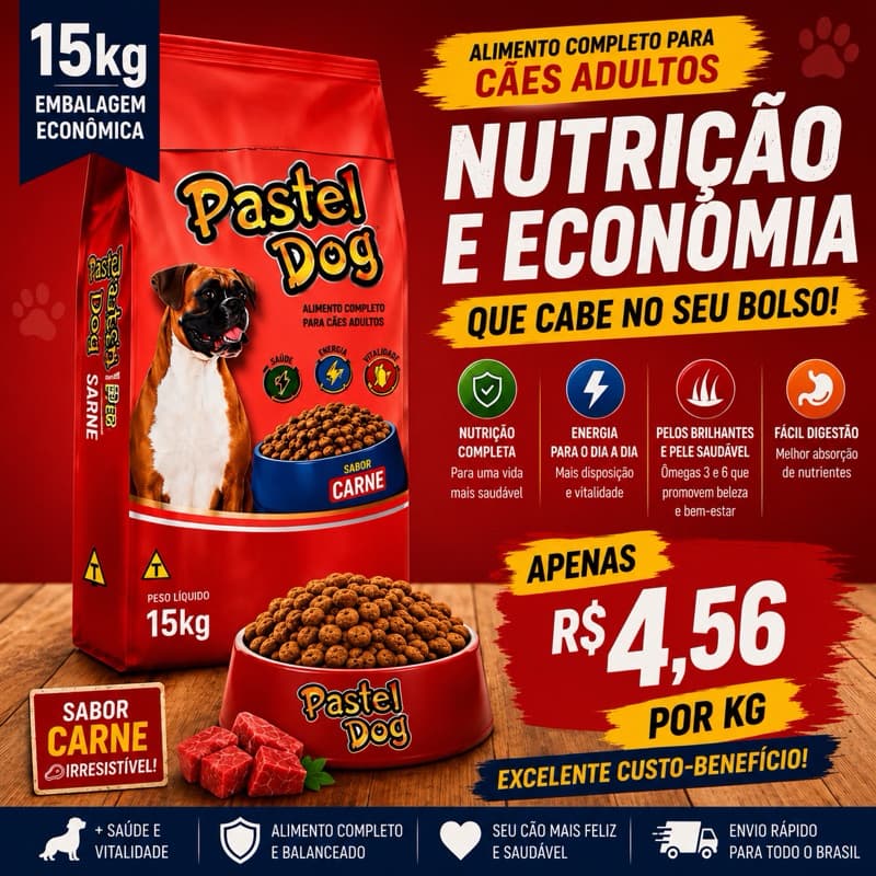 Ração Para Cachorro Pastel Dog 15kg Sabor Carne Cães Adultos