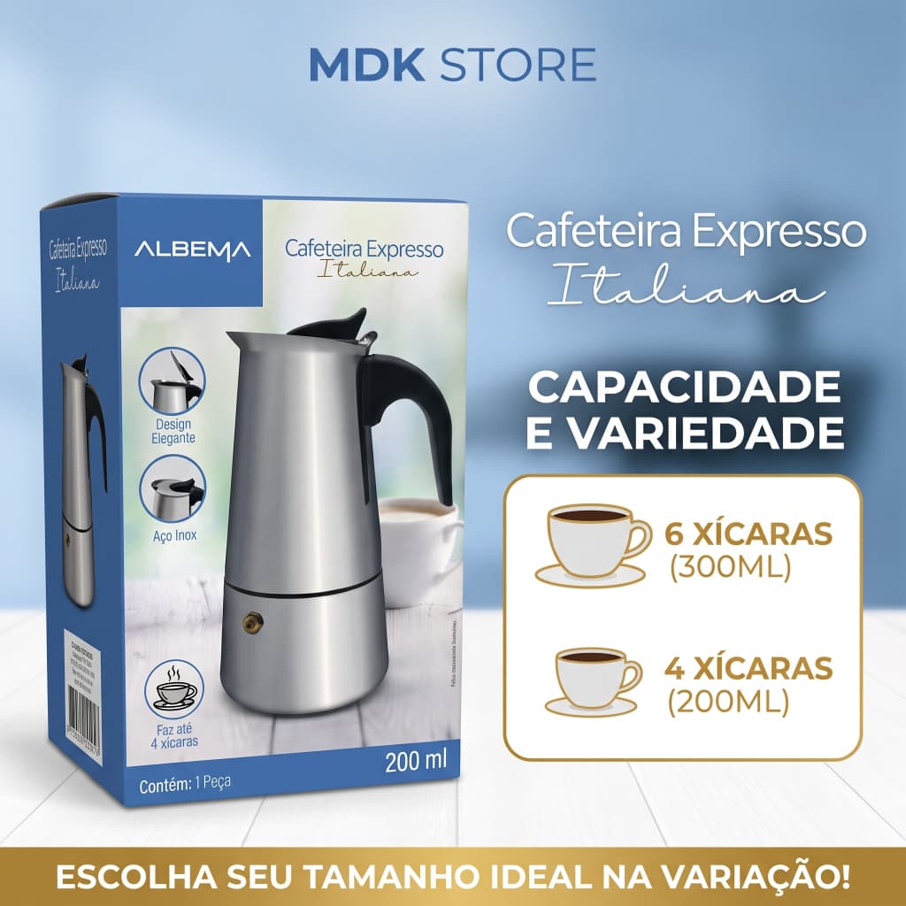 Cafeteira Italiana Inox Faz Cafe Expresso