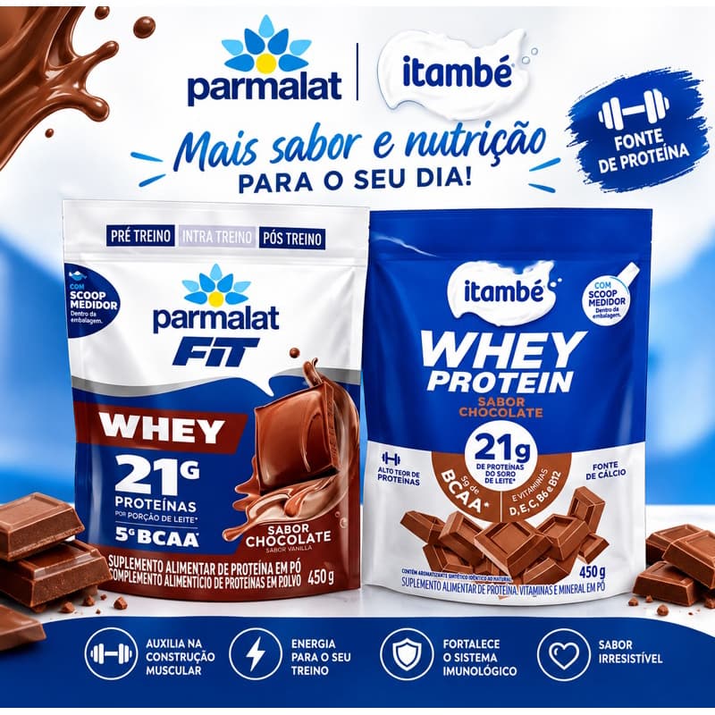 Whey Protein Itambé/parmalat 450g Chocolate Suplemento Proteico Whey do Soro do Leite