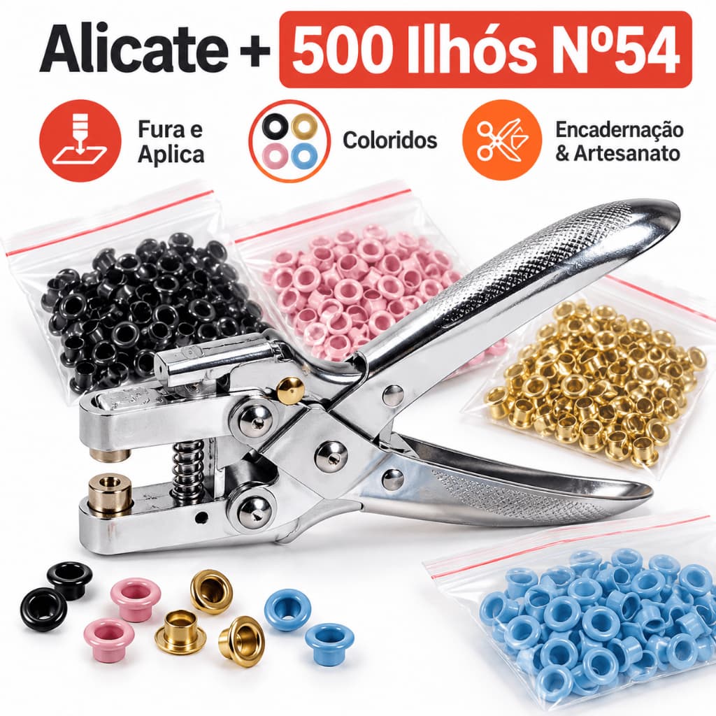 ALICATE APLICADOR DE ILHÓS + 500 ILHÓS Nº 54