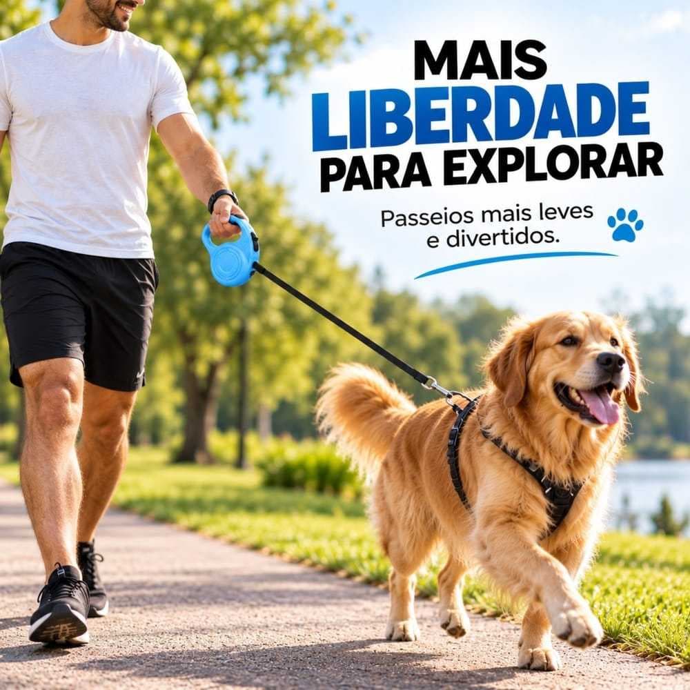 Guia Retrátil 3m para Cachorros e Gatos Coleira Automática com Trava Passeio Pet Resistente