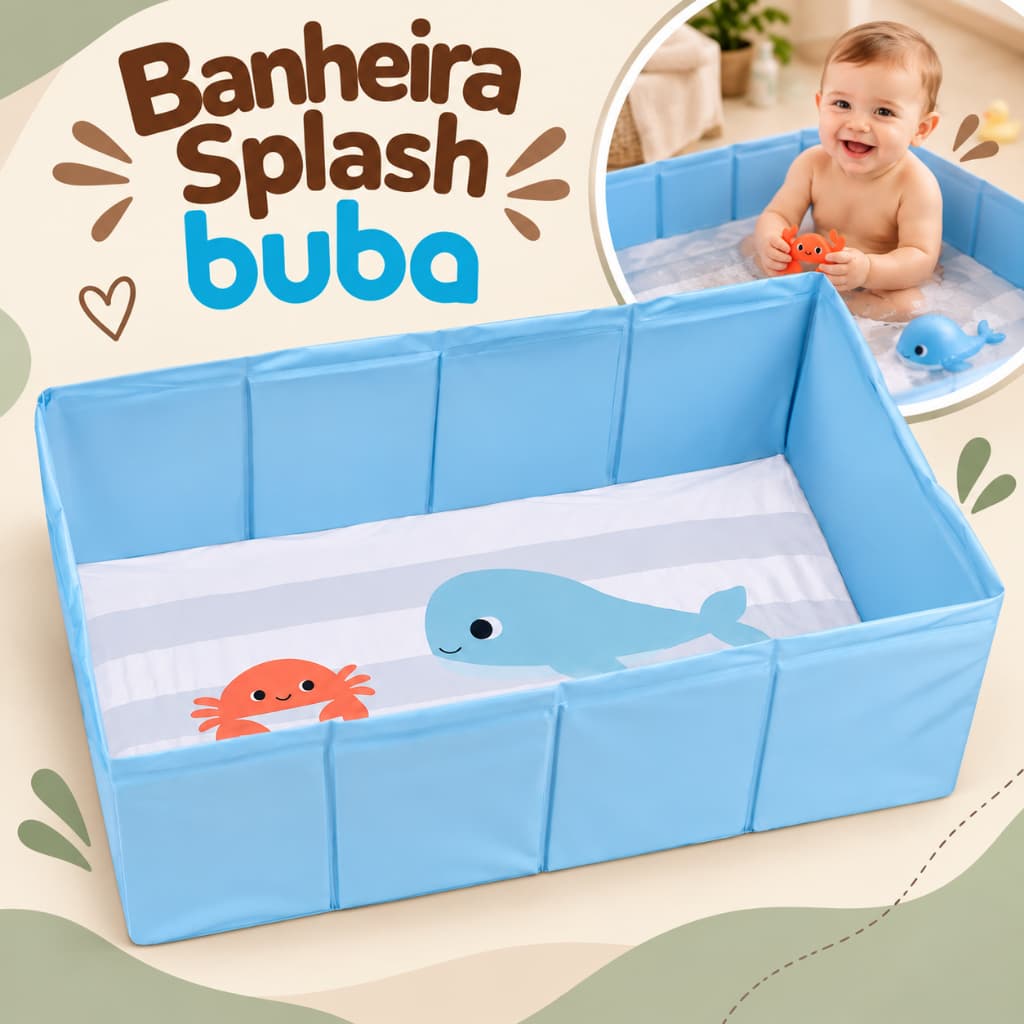 Banheira Infantil Splash Buba Portátil Dobrável para Bebê Compacta Leve para Banho