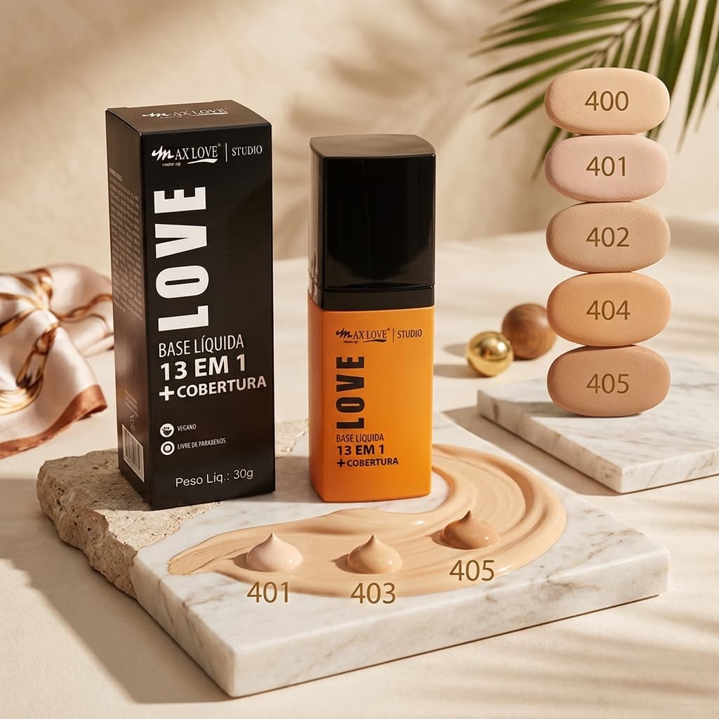 Base Liquida Max Love Matte Longa Duracao Original - 13 em 1 ou Maxima Cobertura Toque Seco