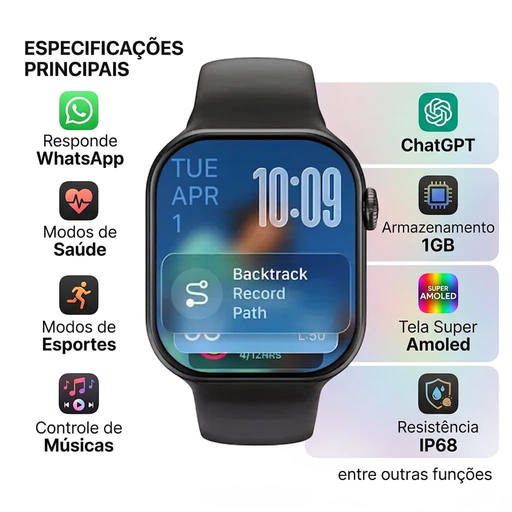 Smartwatch Relógio W11 Pro microwear Relogio de pulso ChatGPT 1GB super Amoled whatsapp 46mm