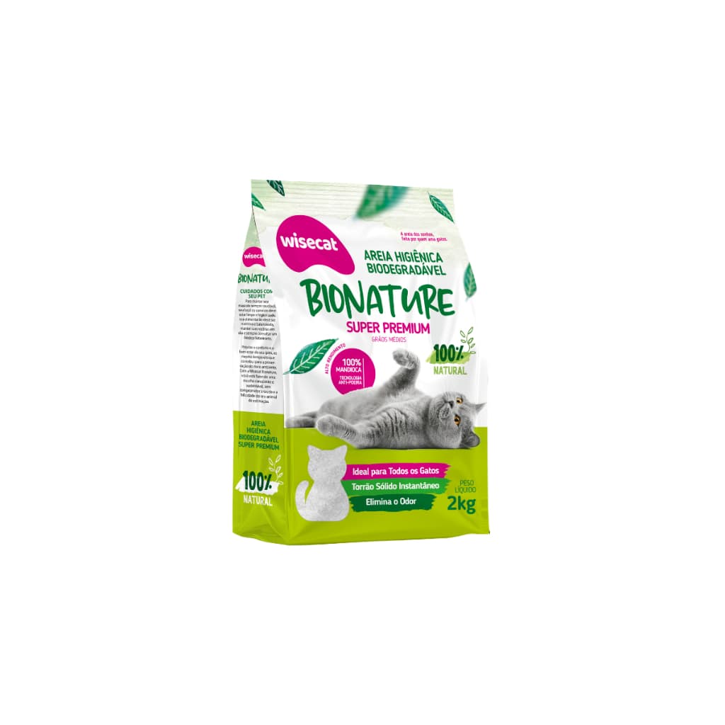 Areia Sanitária De Mandioca 2Kg Bionature Tradicional Grãos Finos