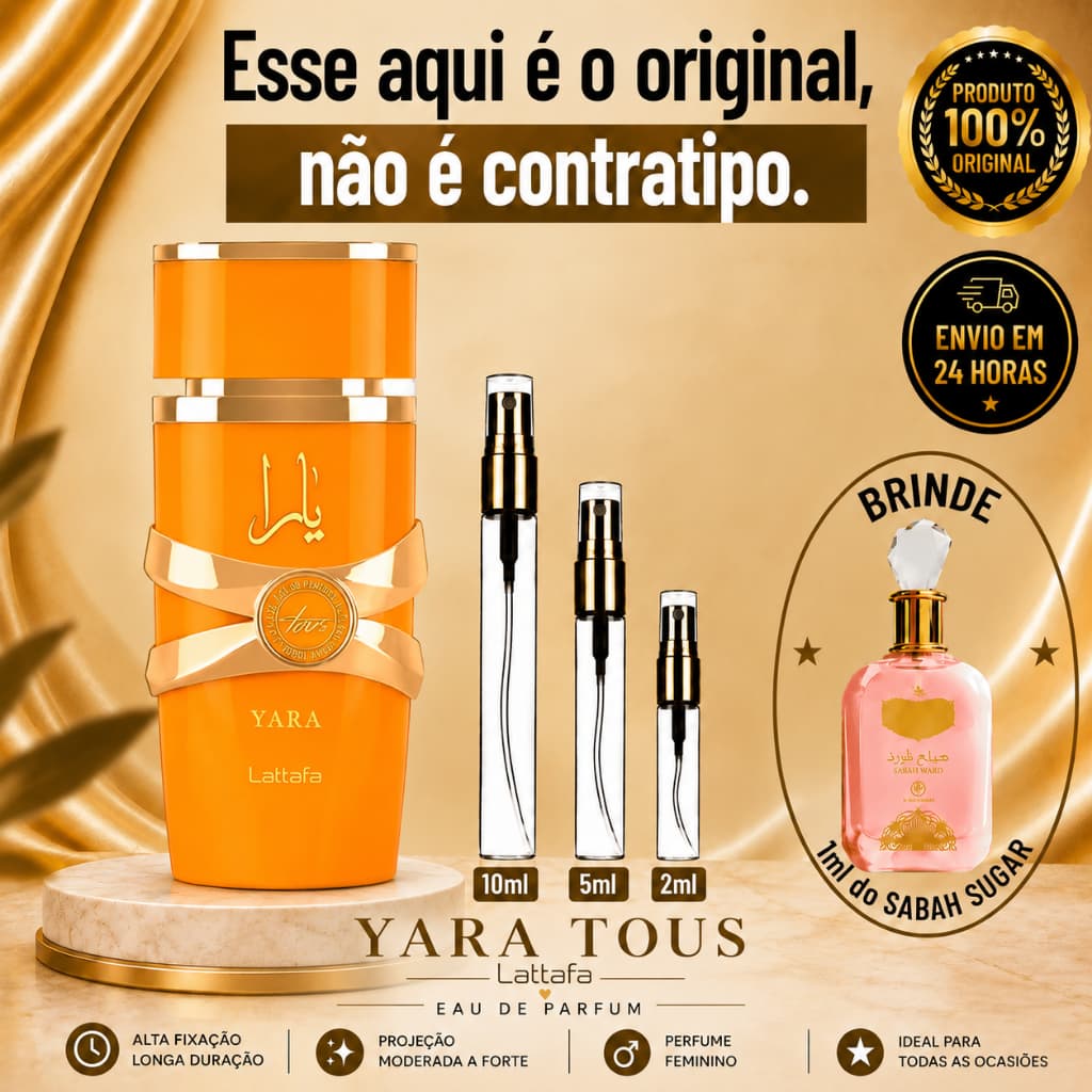 Yara Tous Perfume Árabe Feminino - 100% ORIGINAL - Importado - Alta Fixação - Alta Projeção - Tropical Doce