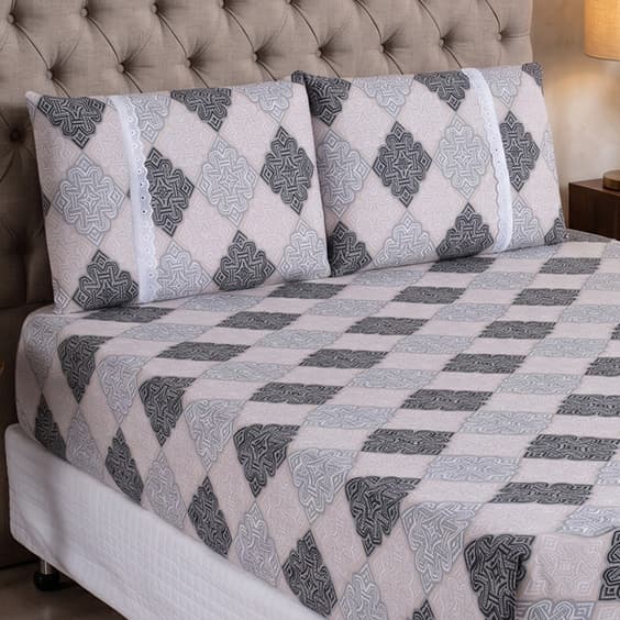 Jogo De Lençol Casal Estampado 3 Peças Malha 100% Algodão Com Elástico E 2 Fronhas Com Zíper Cama De Casal