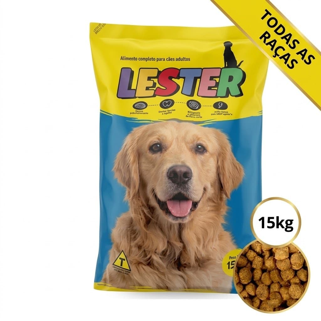 Ração para Cachorro Adulto Lester Sabor Carne 15kg Alimento Completo Cães Todas as Raças