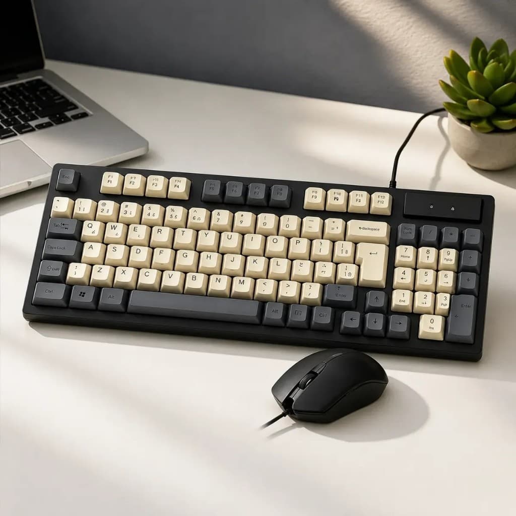Kit Gamer Semi-Mecanico Com Fio Retro Vintage AL-9510 1200 DPI 1200 ABNT2 Ergonomico PC, Notebook