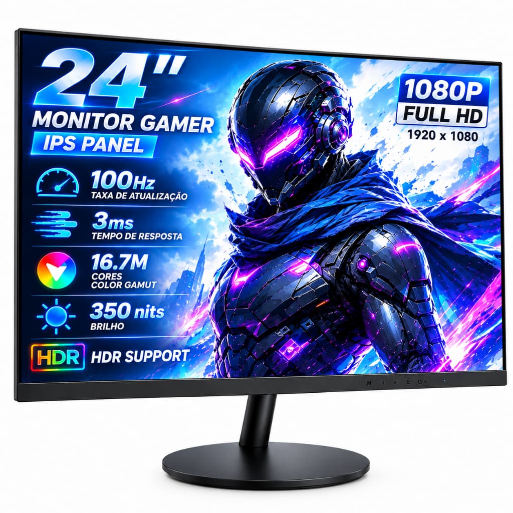 Monitor Gamer 24” IPS Full HD 100Hz – 3ms, Tela Ultrafina, Alto-falante embutido HDMI/DisplayPort,
