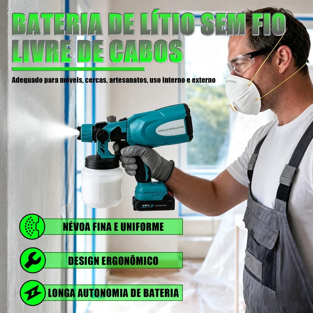 Pistola de pintura sem fio 48V | Duas baterias | Kit completo portátil