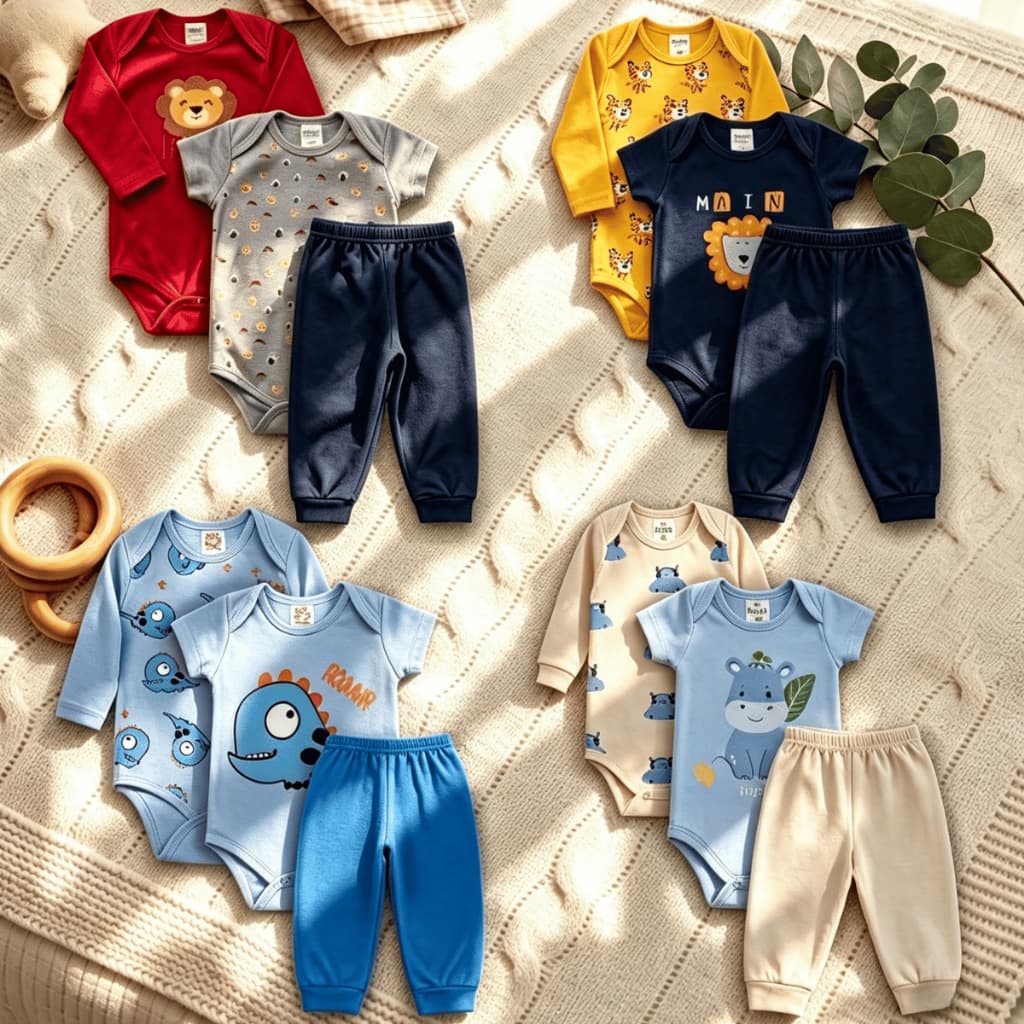 Roupa de Bebê Menino kit com 12 Peças enxoval de bebe body manga longa body manga curta e calça mijão Dia a Dia