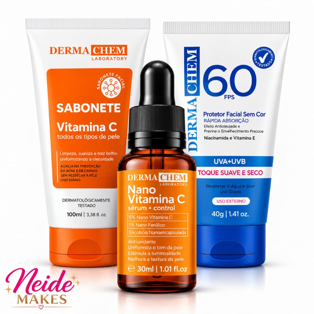 Kit Skin Care Sérum Vitamina C Nano Control + Protetor FPS 60 Rosto + Sabonete Dermachem