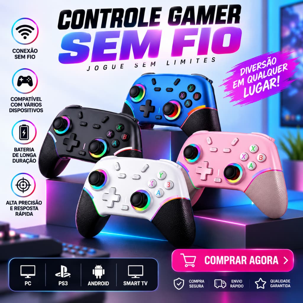 Controle Gamer Sem Fio T&Z X9C Bluetooth RGB Compatível com Switch OLED/Lite, PC e Steam