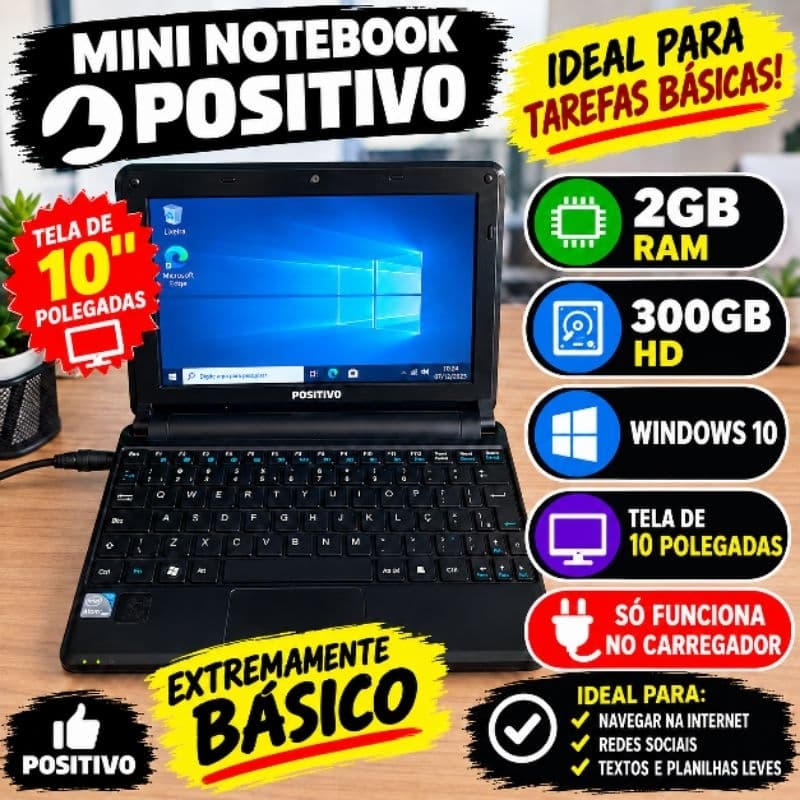 Notebook Mini Positivo 2GB RAM Windows 10 | Tela 10 Polegadas | Barato Trabalhar Estudar Navegar