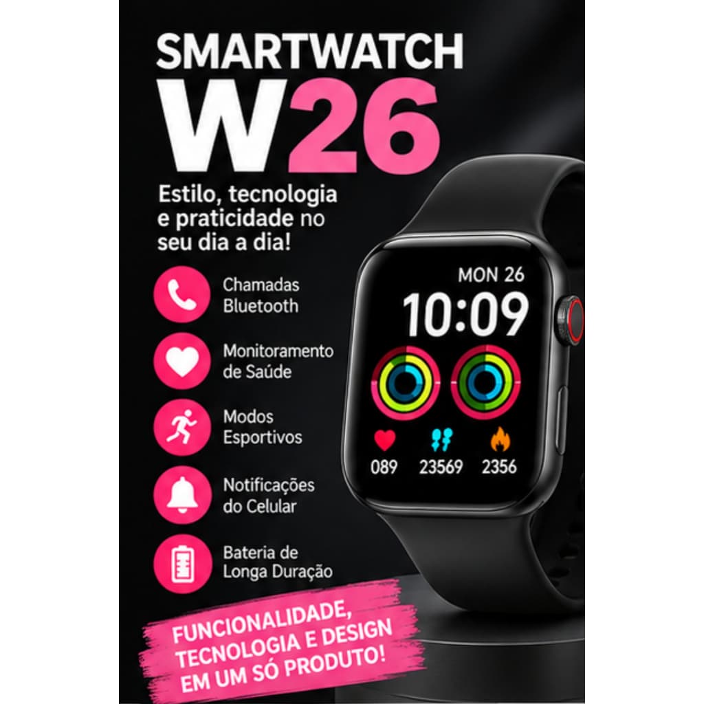 Smartwatch w26 - relogio inteligente ios/android