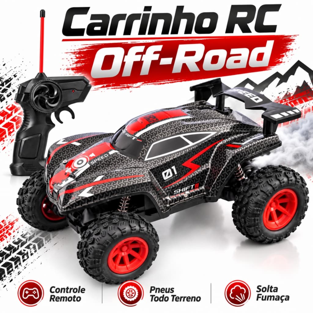 Carro Carrinho de Controle Remoto Solta Fumaça Off-Road Recarregável com Suspenção